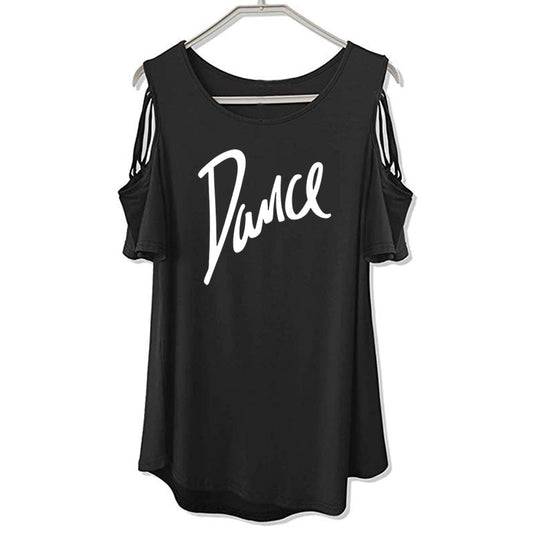 Women T-shirt 2020 New Fashion T Shirt Ladies Casual Letter Dance T-shirt Summer Casual Off Shoulder Hollow Femme Tops Tee