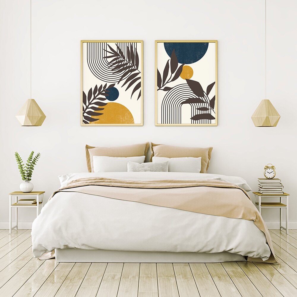 Abstract Blue Yellow Midcentury Nature Canvas Painting Modern Posters And Prints Wall Art Pictures For Living Room Home Decor