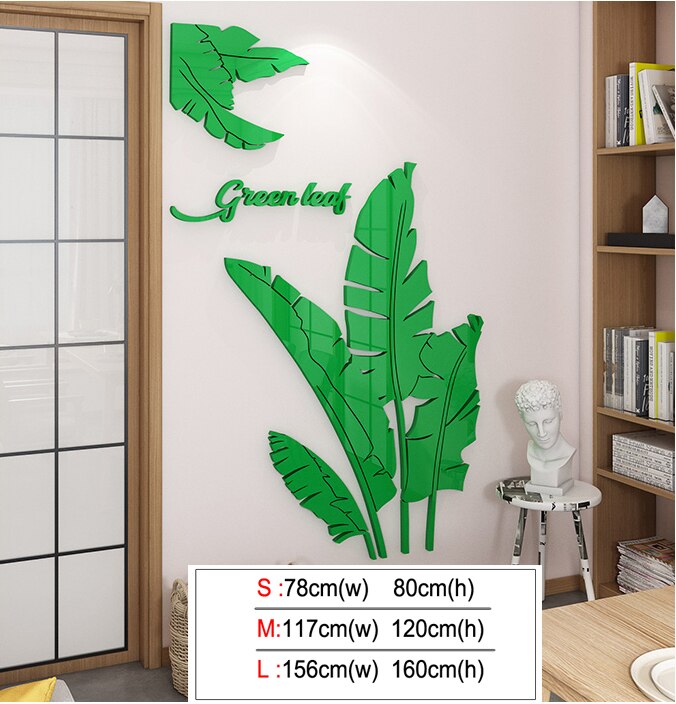 Reflective Elegance: Banana Tree Leaves Acrylic Mirror Wall Stickers - Fashionable 3D Mirror Leaves for Living Room and Home Decor