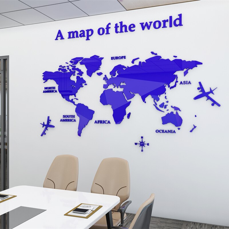 European Version World Map Acrylic 3D Wall Sticker For Living Room Office Home Decor World Map Wall Decals Mural for Kids Room