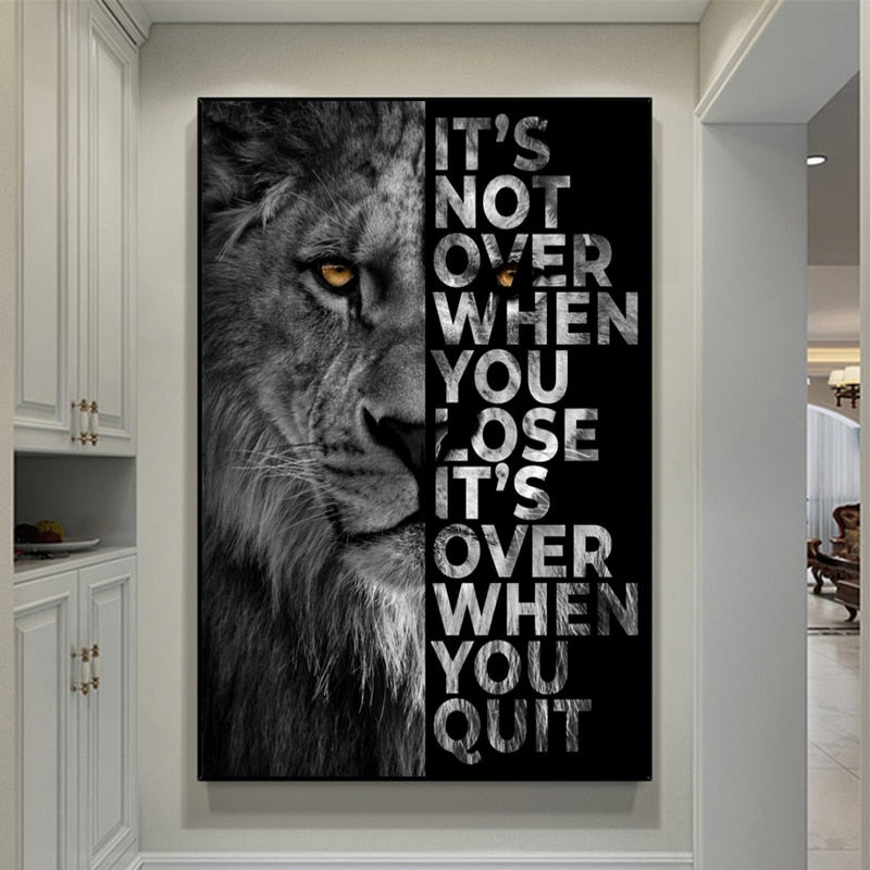 Inspirational Words Poster With Lion Head: It's Not Over When You Lose