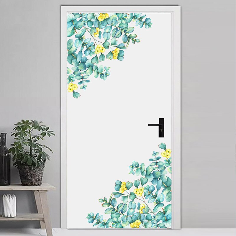 Green Leaf Door Decor Stickers Bedroom Living room Wall Decor Wall Stickers PVC Removable Wall Decals Home Decoration Poster Art