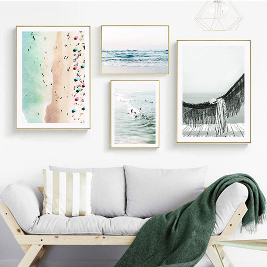 Seaside Landscape Poster Sandy Beach Surf Art Print Nordic Canvas Painting Photography Wall Picture For Living Room Decor