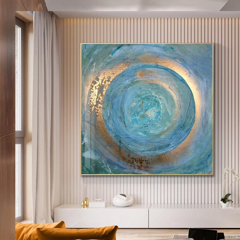 Abstract Turquse Gold Canvas Painting Poster Decoration