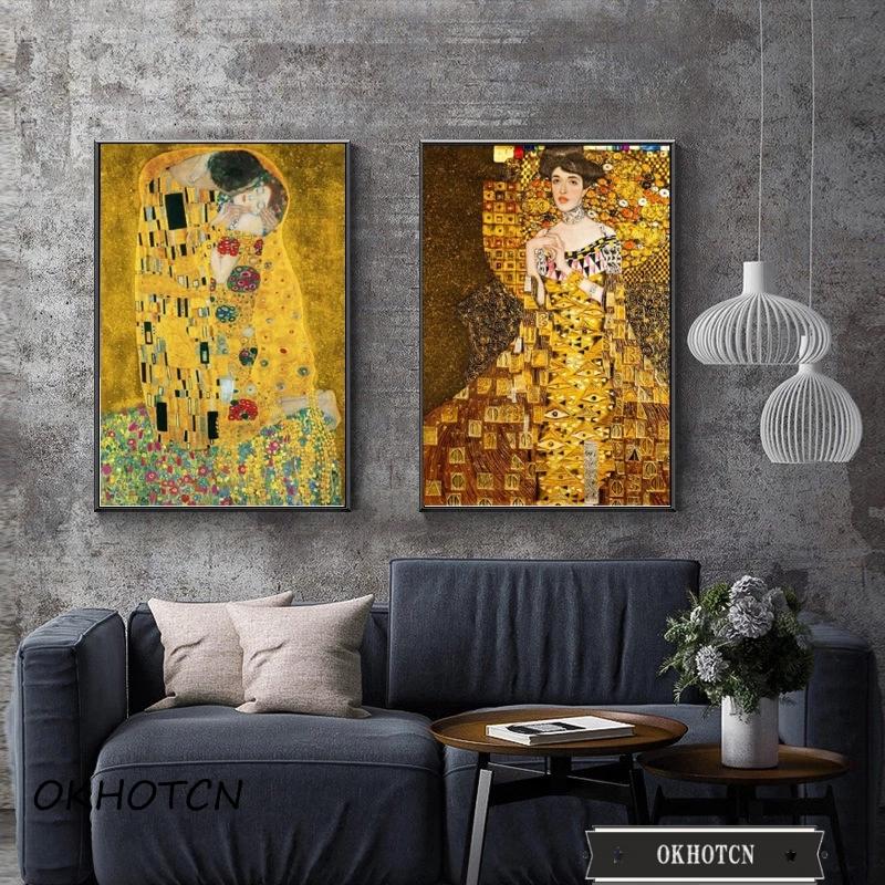 The Kiss Adele Bloch Bauer Retro Famous Gustav Klimt Poster Hd Print Canvas Painting Wall Art Picture for Interior Living Room