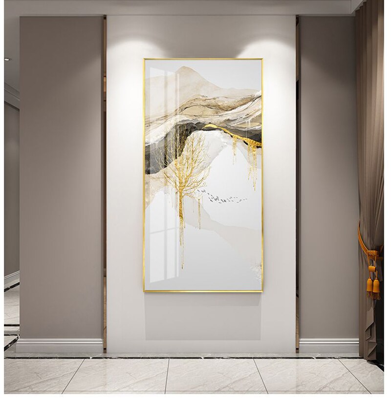 Creative Chinese style landscape golden tree sun Modern decorative Picture Canvas Wall Art Poster for room Porch office decor