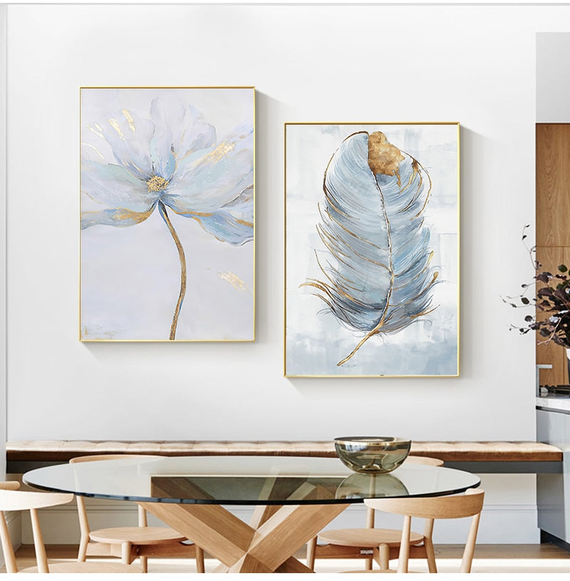 Scandinavian Flower Canvas Art Abstract Painting Print Feather Decoration Picture for Living Room Nordic Home Decor Wall Poster