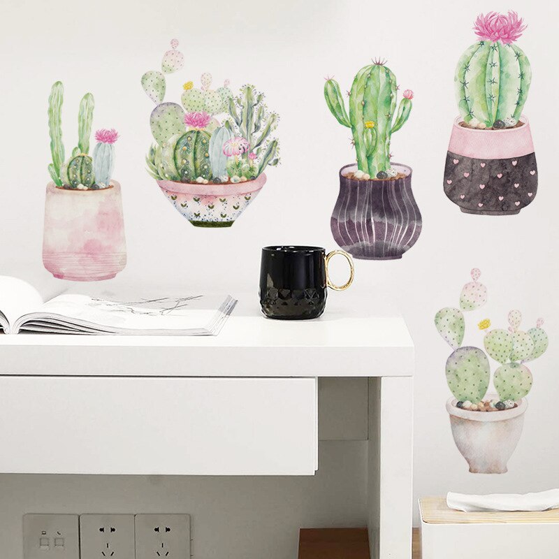 Cactus Potted 5pcs/set  Wall Decals for Bedroom Wall Decor Art Murals Home Decoration Removable DIY Wallpaper PVC Wall Stickers