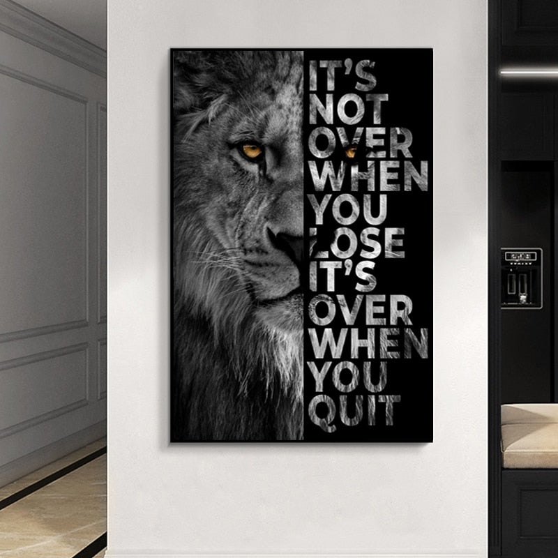 Inspirational Words Poster With Lion Head: It's Not Over When You Lose