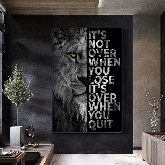 Inspirational Words Poster With Lion Head: It's Not Over When You Lose