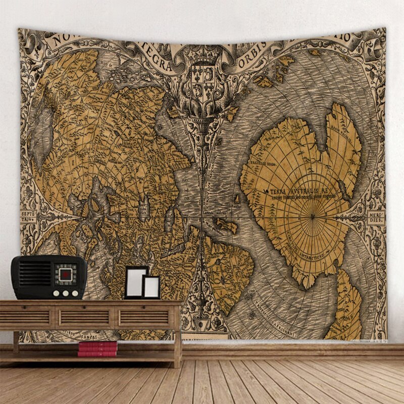 Polyester World Map Print Wall Hanging Boho Tapestry Colorful Map Mandala Wall Tapestry Beach Towel Blanket Yoga Sleeping Pad