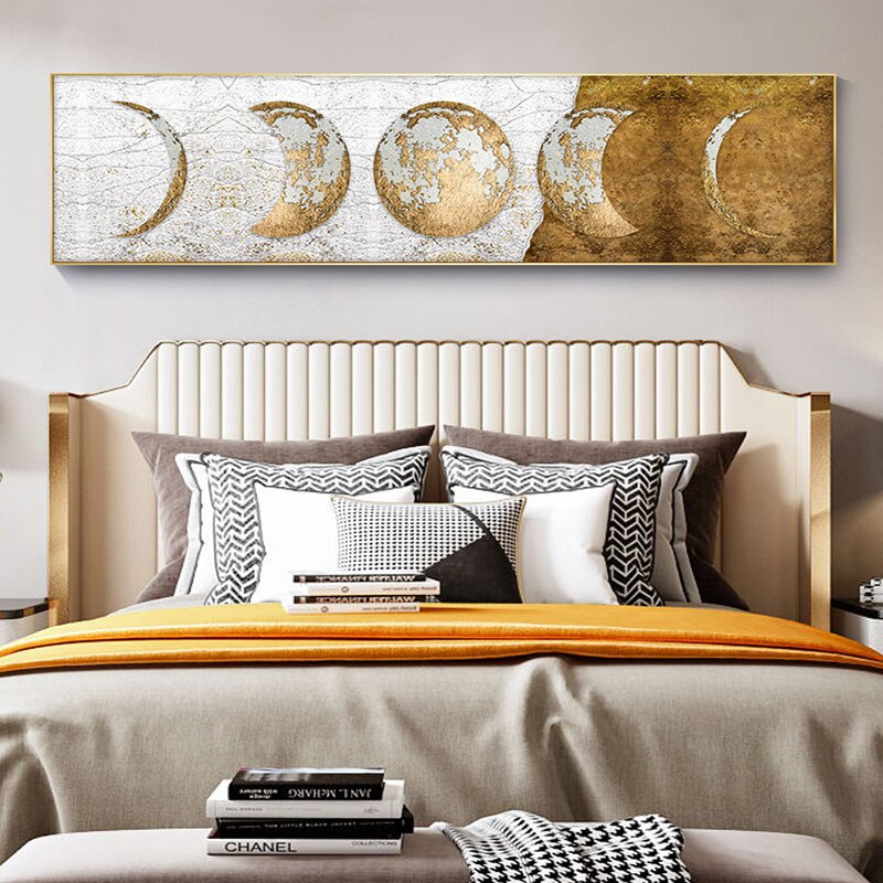 Fantastic Moon Phase Canvas Painting Golden Moon Wall Art Posters Prints Big Size Planet Solar Wall Pictures for Living Room