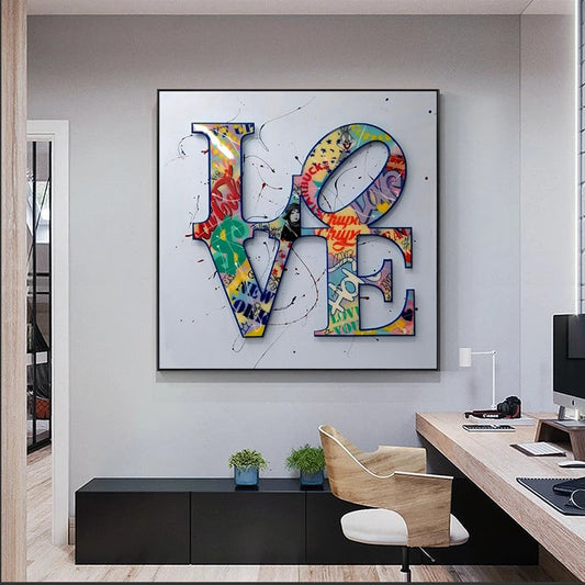 Abstract Graffiti Love Word Art Poster Canvas Painting Cuadros Posters Prints Wall Art for Living Room Home Decor (No Frame)