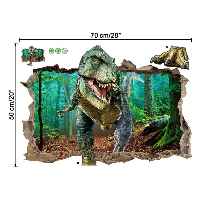 3D vivid dinosaur wall sticker  home decoration jurassic period animal movie poster wall stickers for kids rooms