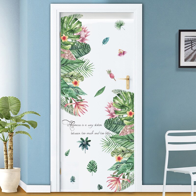 Green Leaf Door Decor Stickers Bedroom Living room Wall Decor Wall Stickers PVC Removable Wall Decals Home Decoration Poster Art