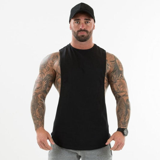 Plain Bodybuilding Clothing Fitness Mens Flow Cut Off T-shirts Dropped Armholes Gym Tank Tops Workout Sleeveless Vest Tanktop