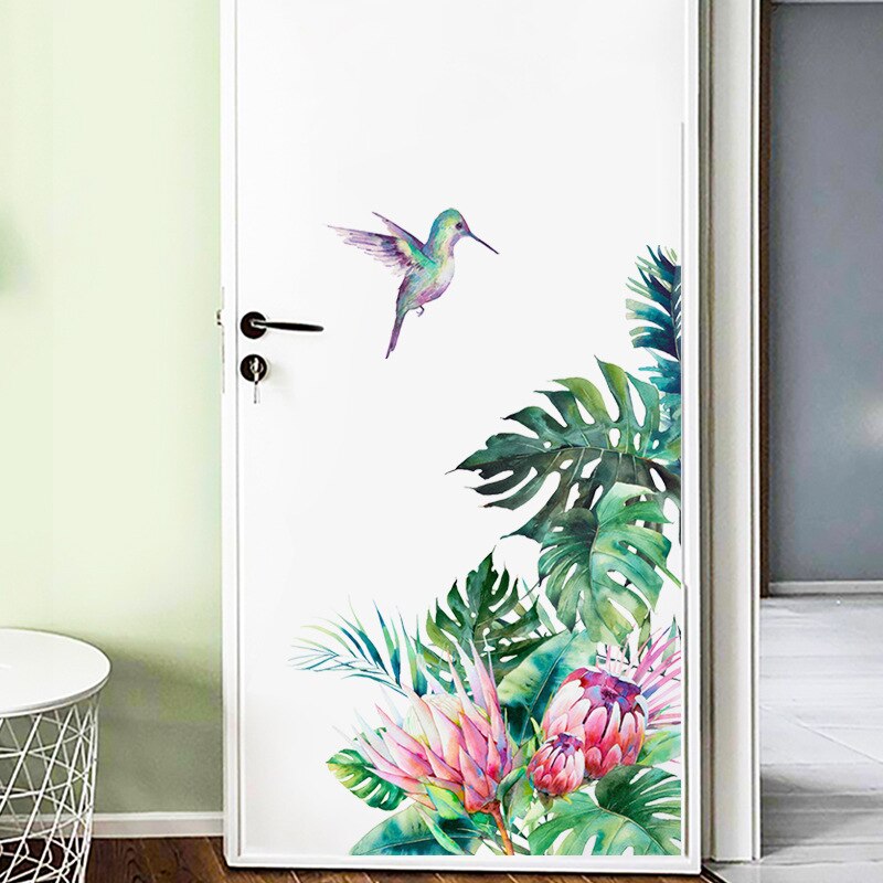 Green Leaf Door Decor Stickers Bedroom Living room Wall Decor Wall Stickers PVC Removable Wall Decals Home Decoration Poster Art