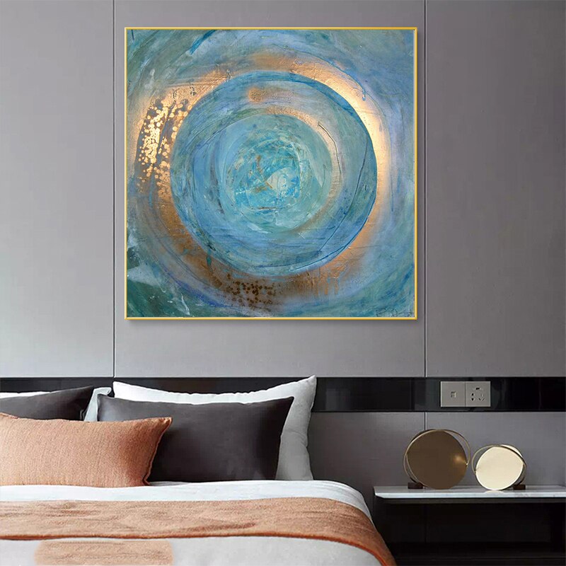 Abstract Turquse Gold Canvas Painting Poster Decoration