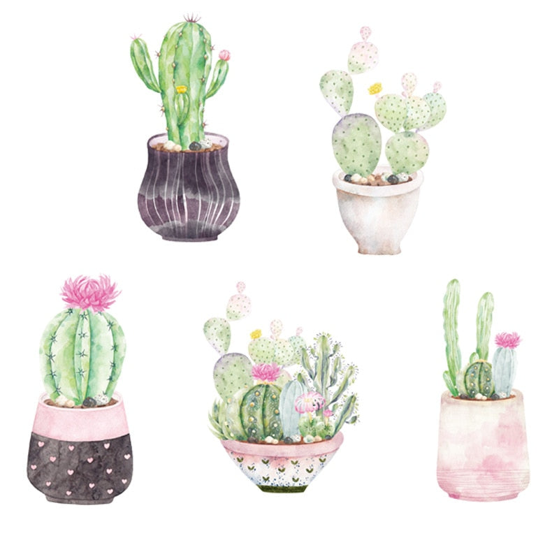 Cactus Potted 5pcs/set  Wall Decals for Bedroom Wall Decor Art Murals Home Decoration Removable DIY Wallpaper PVC Wall Stickers