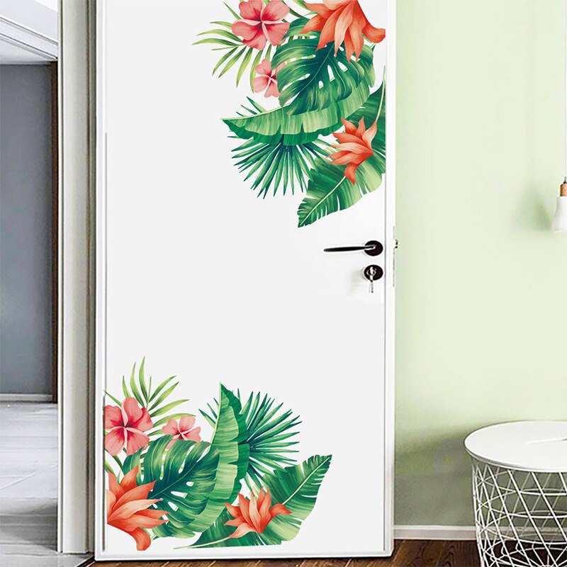 Green Leaf Door Decor Stickers Bedroom Living room Wall Decor Wall Stickers PVC Removable Wall Decals Home Decoration Poster Art