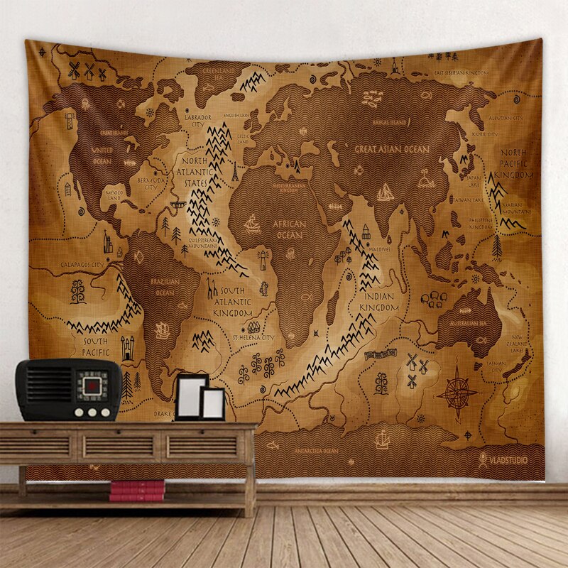 Polyester World Map Print Wall Hanging Boho Tapestry Colorful Map Mandala Wall Tapestry Beach Towel Blanket Yoga Sleeping Pad