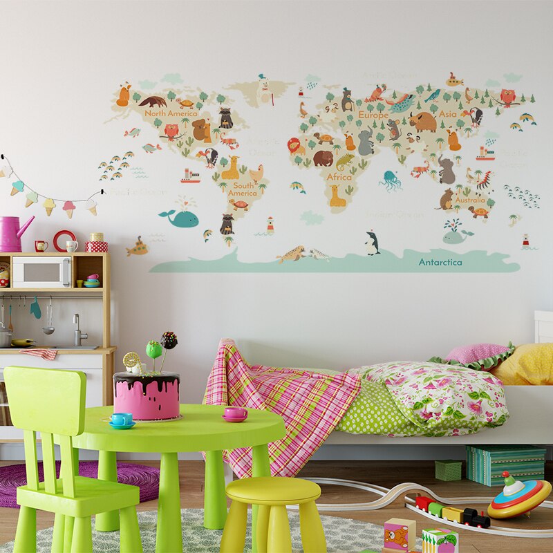 Explore the Animal Kingdom with Our Educational Animals Map Wall Stickers - Perfect for Kids' Rooms & Classrooms!