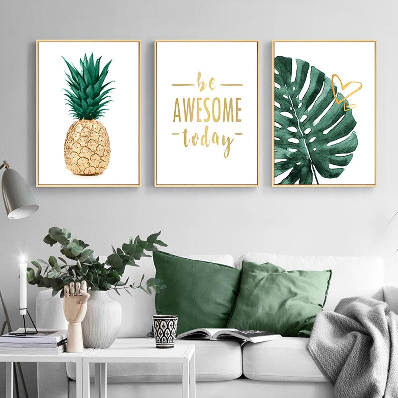 Monstera Green Plant Leaves Pineapple Parrot Painting Home Wall Decoration Tropical Wall Art Pictures Canvas Painting Posters