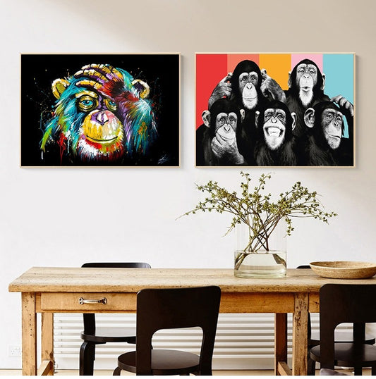 Graffiti Cute Monkey Canvas Painting Colorful Printed Poster and Prints Painting Wall Pictures For Living Room Home Decorations