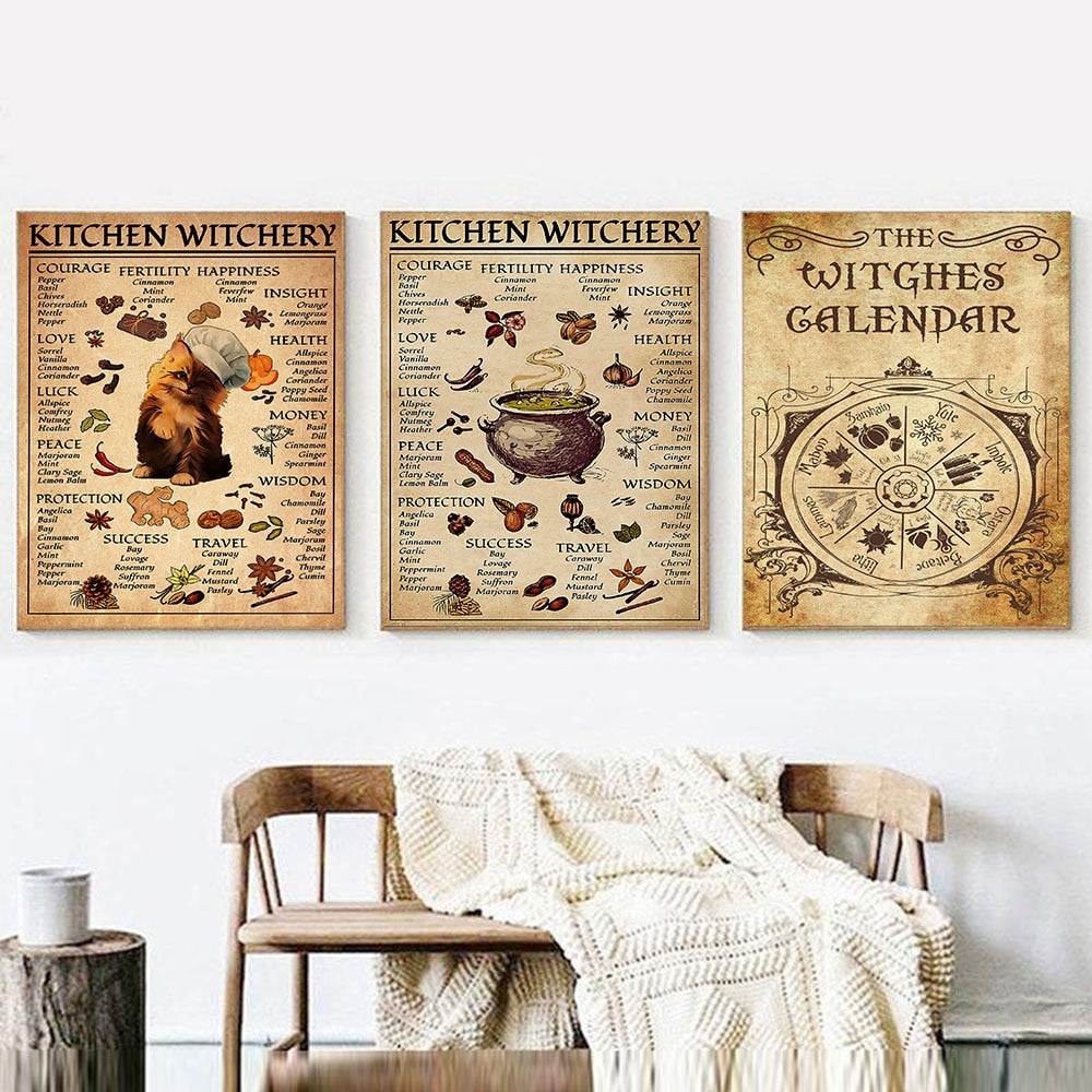 Kitchen Witchery Funny Posters and Prints Decoration Canvas Wall Pictures Witches Magic Knowledge Art Painting Gifts Home Decor