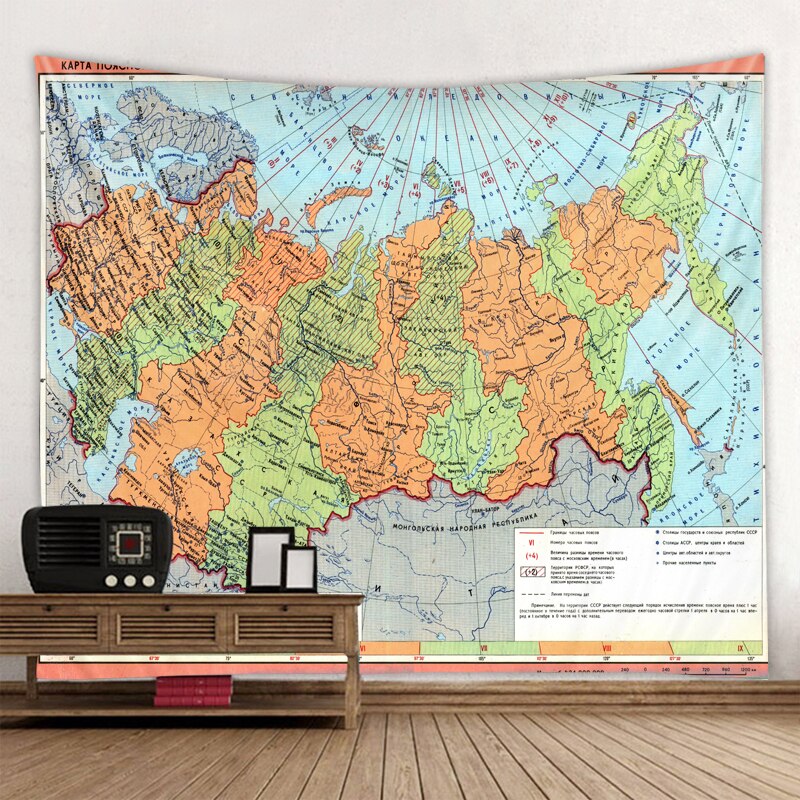 Polyester World Map Print Wall Hanging Boho Tapestry Colorful Map Mandala Wall Tapestry Beach Towel Blanket Yoga Sleeping Pad