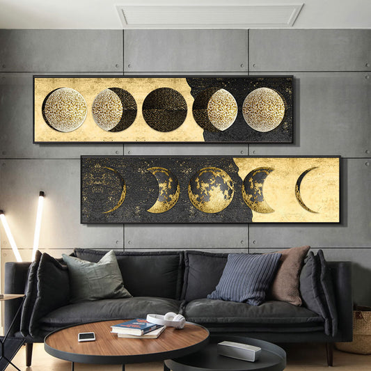 Fantastic Moon Phase Canvas Painting Golden Moon Wall Art Posters Prints Big Size Planet Solar Wall Pictures for Living Room