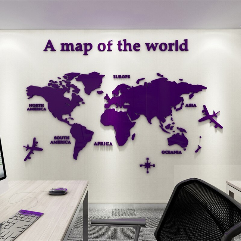 European Version World Map Acrylic 3D Wall Sticker For Living Room Office Home Decor World Map Wall Decals Mural for Kids Room