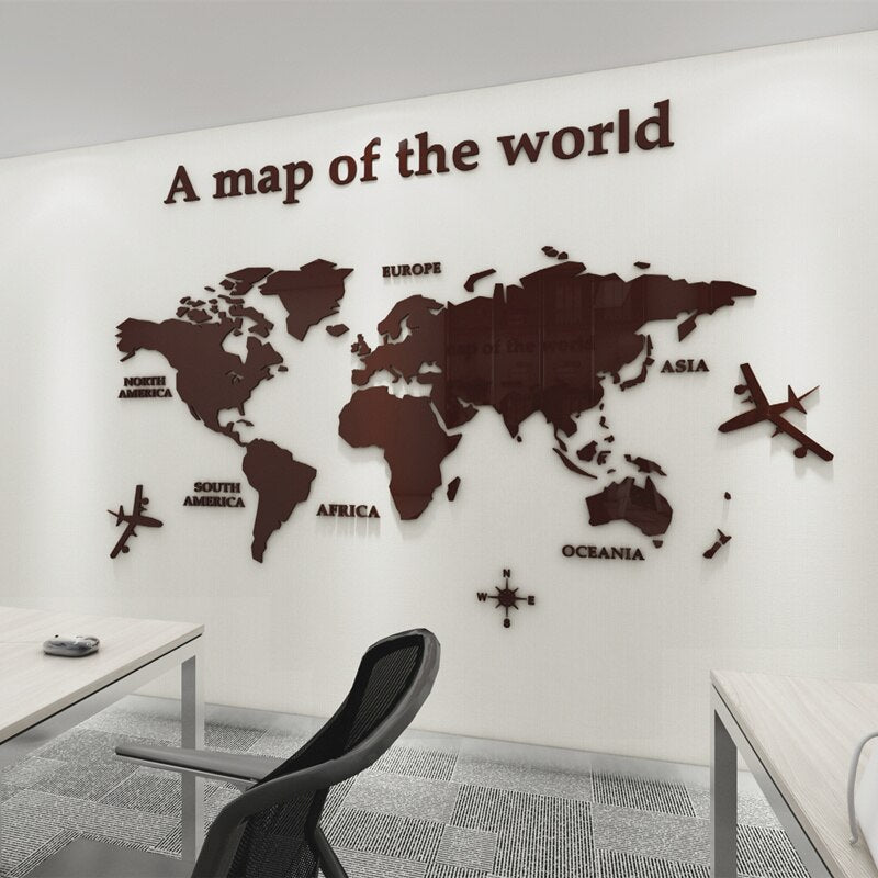 European Version World Map Acrylic 3D Wall Sticker For Living Room Office Home Decor World Map Wall Decals Mural for Kids Room