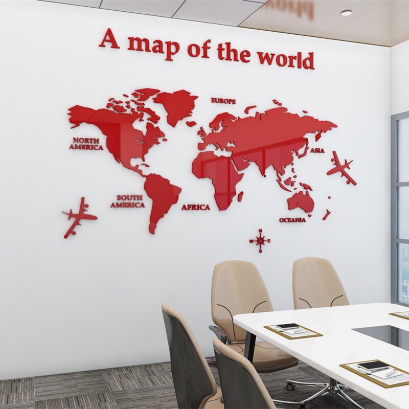 European Version World Map Acrylic 3D Wall Sticker For Living Room Office Home Decor World Map Wall Decals Mural for Kids Room