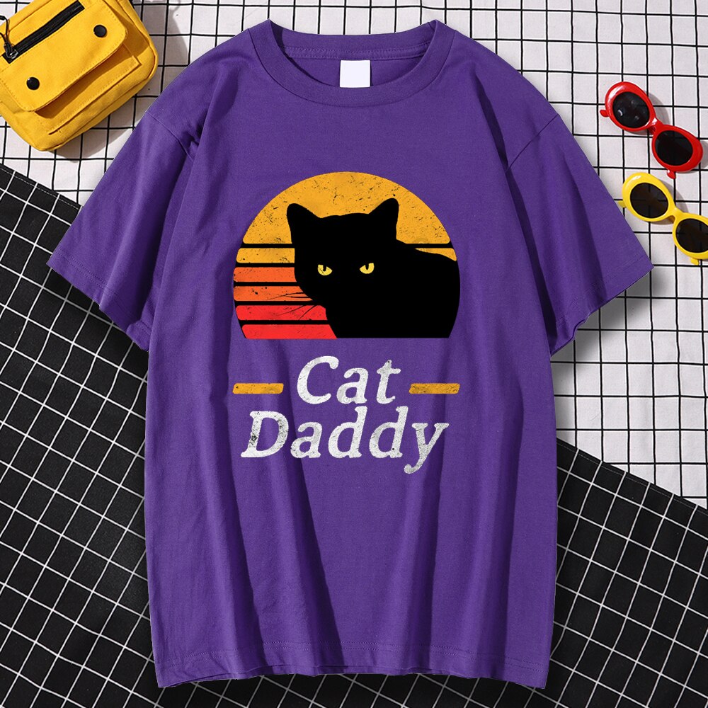 Black Cat Daddy Print Menswear Cartoon S-XXXL Tshirts Comfortable Summer Loose T Shirt Hip Hop Tee Clothes Crewneck T Shirts Men