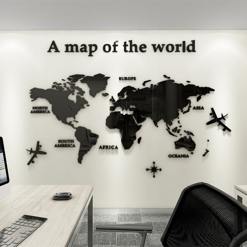 European Version World Map Acrylic 3D Wall Sticker For Living Room Office Home Decor World Map Wall Decals Mural for Kids Room