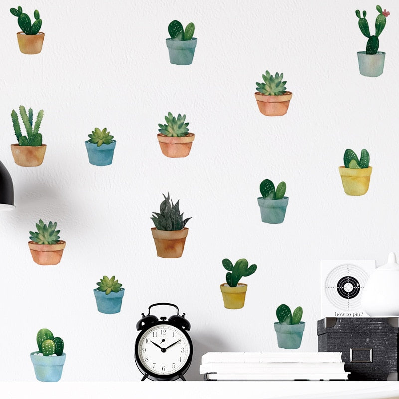 Cactus Potted Wall Wall Stickers for Bedroom Living room Wall Decor DIY PVC Wall Decals Office Decor Art Murals Home Decoration