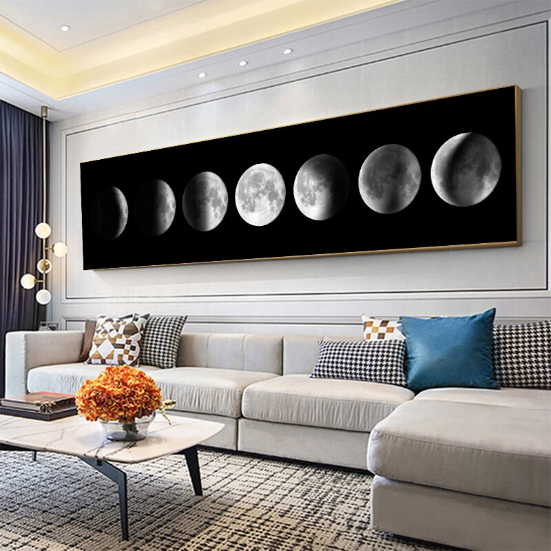 Fantastic Moon Phase Canvas Painting Golden Moon Wall Art Posters Prints Big Size Planet Solar Wall Pictures for Living Room