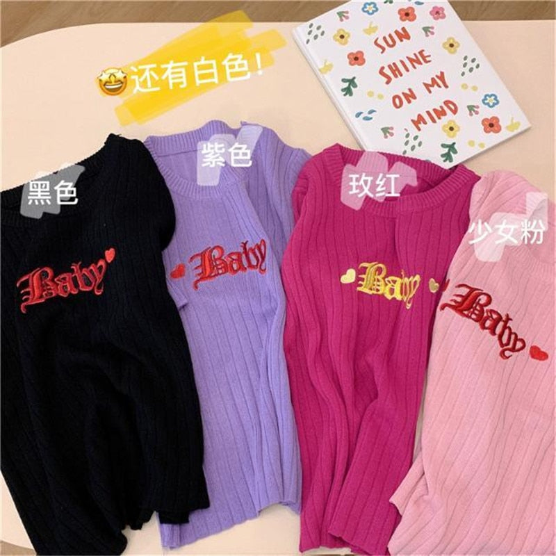 Pink T Shirt Women Harajuku Summer Stretch Knitted Short Sleeve Crop Top Tee T-shirt Femme