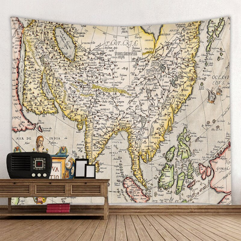 Polyester World Map Print Wall Hanging Boho Tapestry Colorful Map Mandala Wall Tapestry Beach Towel Blanket Yoga Sleeping Pad