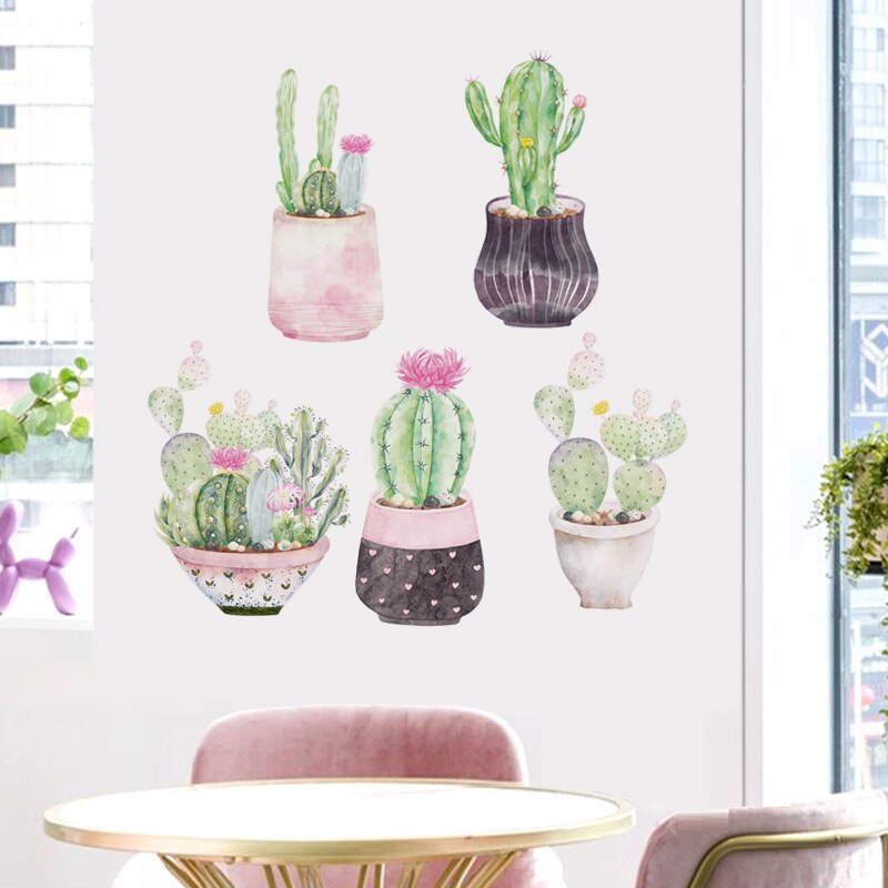 Cactus Potted 5pcs/set  Wall Decals for Bedroom Wall Decor Art Murals Home Decoration Removable DIY Wallpaper PVC Wall Stickers