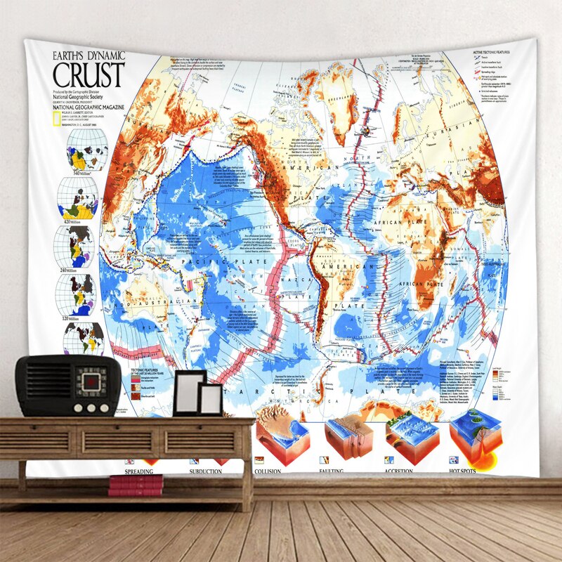 Polyester World Map Print Wall Hanging Boho Tapestry Colorful Map Mandala Wall Tapestry Beach Towel Blanket Yoga Sleeping Pad