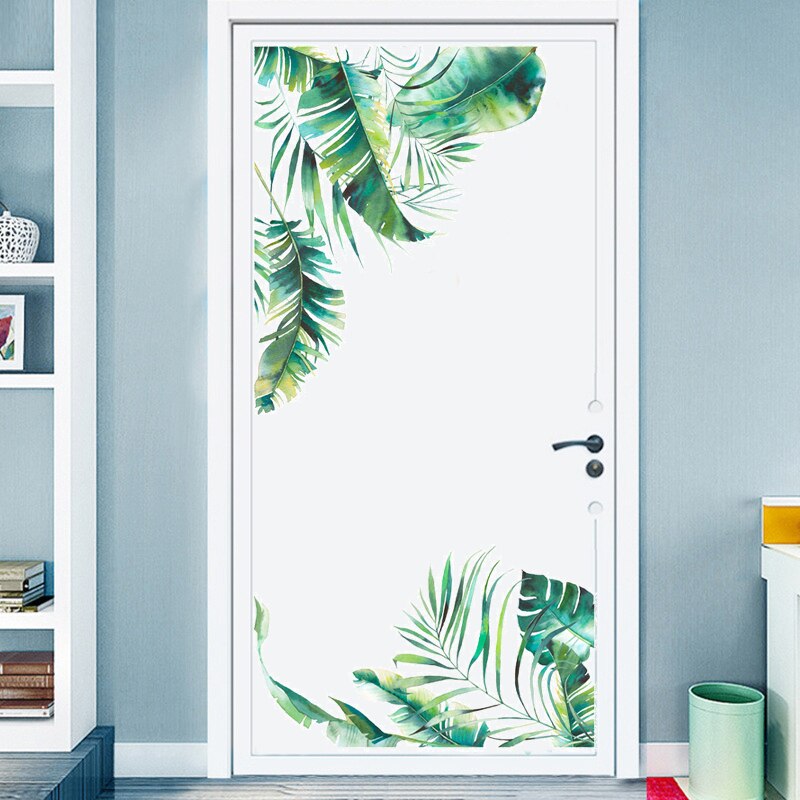 Green Leaf Door Decor Stickers Bedroom Living room Wall Decor Wall Stickers PVC Removable Wall Decals Home Decoration Poster Art