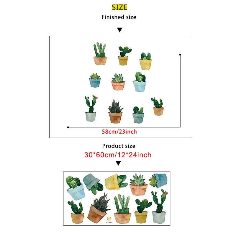 Cactus Potted Wall Wall Stickers for Bedroom Living room Wall Decor DIY PVC Wall Decals Office Decor Art Murals Home Decoration