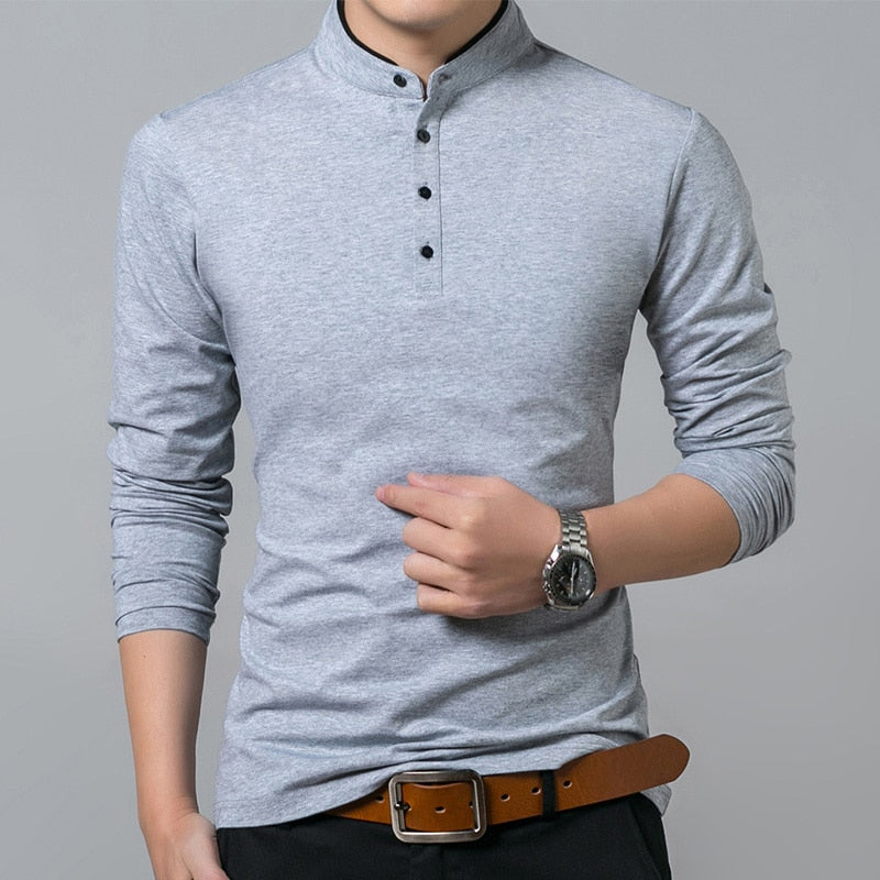 Men's Full Sleeve Cotton T-Shirt with Mandarin Collar