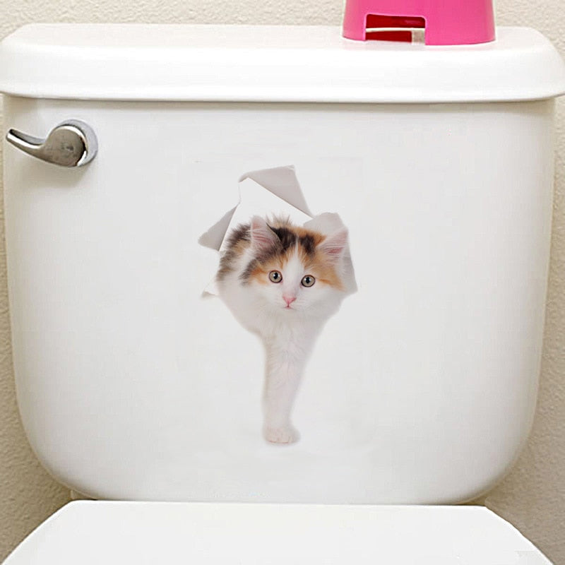 Cats 3D Wall Sticker Toilet Stickers Hole View Vivid Dogs Bathroom For Home Decoration Animals Vinyl Decals Art Wallpaper Poster