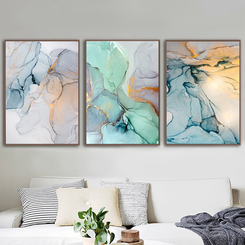 Elevate Your Space with Abstract Green Stone: Nordic Canvas Painting - Modern Geometric Home Decor