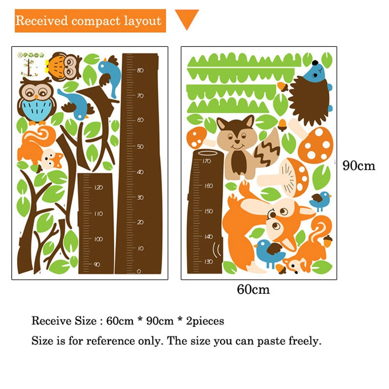 Cartoon Animals Squirrel Height Scale Tree Height Measure Wall Sticker For Kids Rooms Growth Chart Nursery Room Decor Wall Art