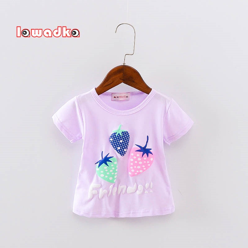 New Sport Baby Girls Boys t-shirt Short Sleeve Strawberry Pattern t-shirts for Girls Cotton Children Clothes Summer