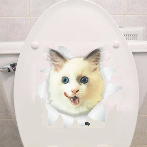 Cats 3D Wall Sticker Toilet Stickers Hole View Vivid Dogs Bathroom For Home Decoration Animals Vinyl Decals Art Wallpaper Poster